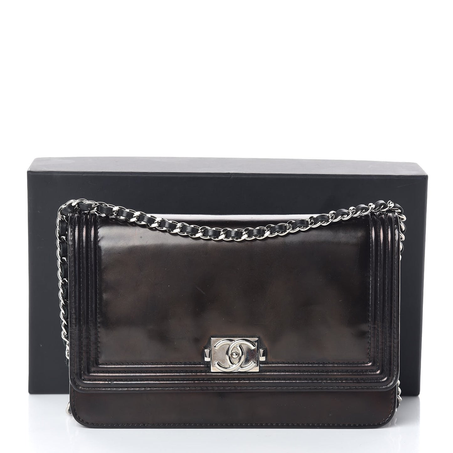 Glazed Calfskin Boy Wallet On Chain WOC Black