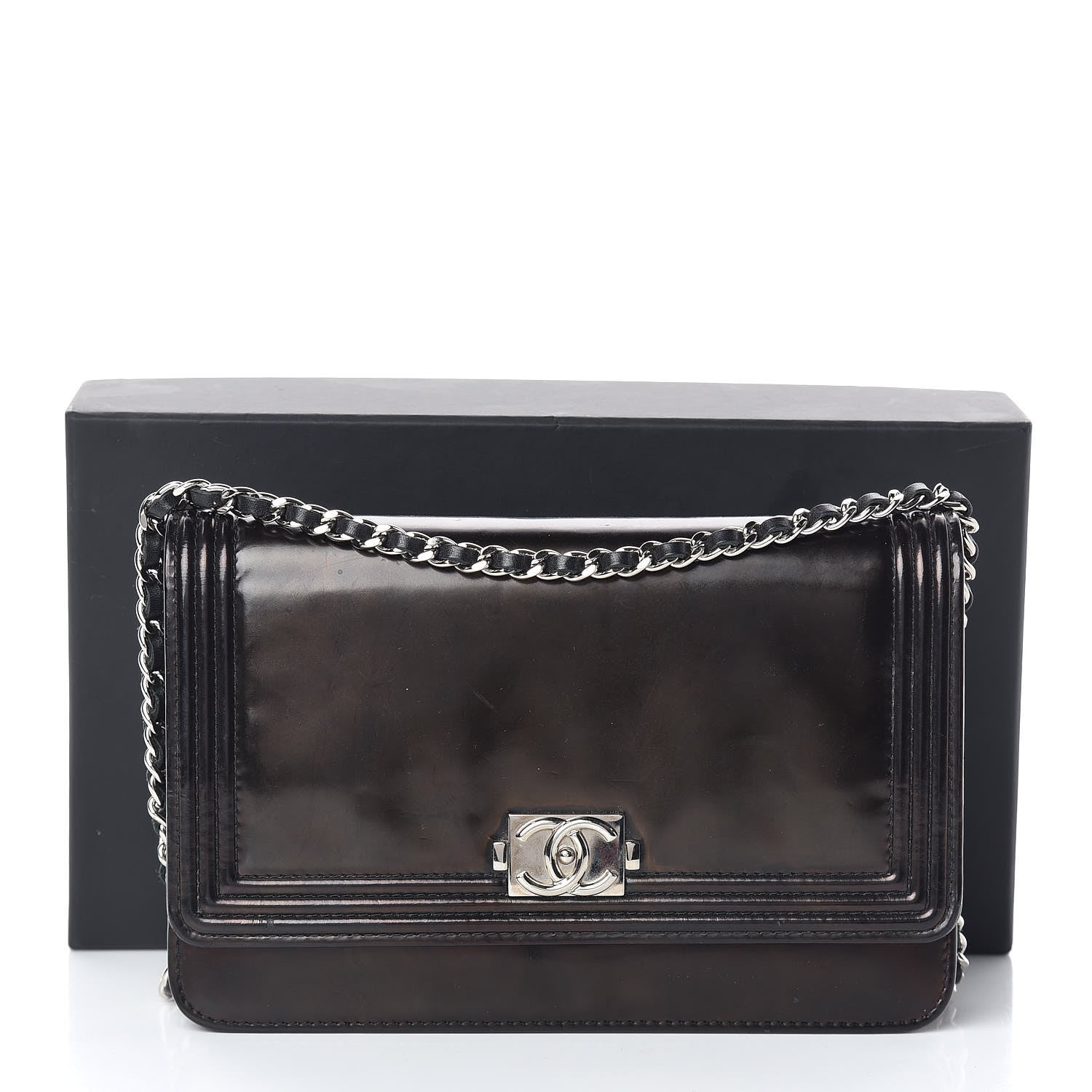 Chanel Glazed Calfskin Boy Wallet On Chain WOC Black 18 of 18