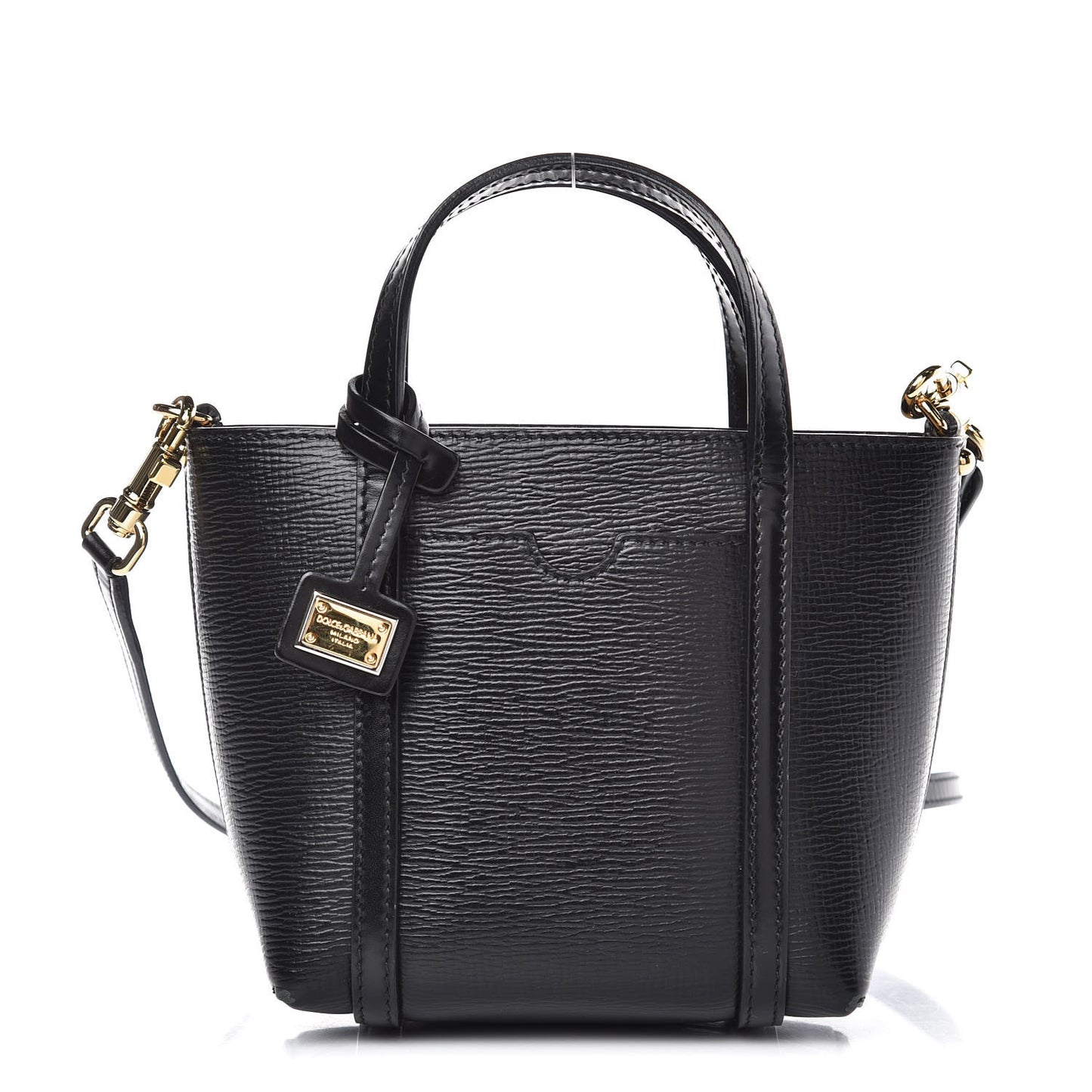 Textured Calfskin Mini Escape Shopper Tote Black