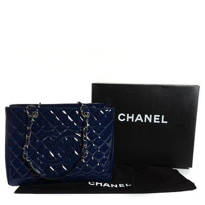 Chanel Quilted Patent Grand Shopping Tote GST Navy Blue 5 of 8