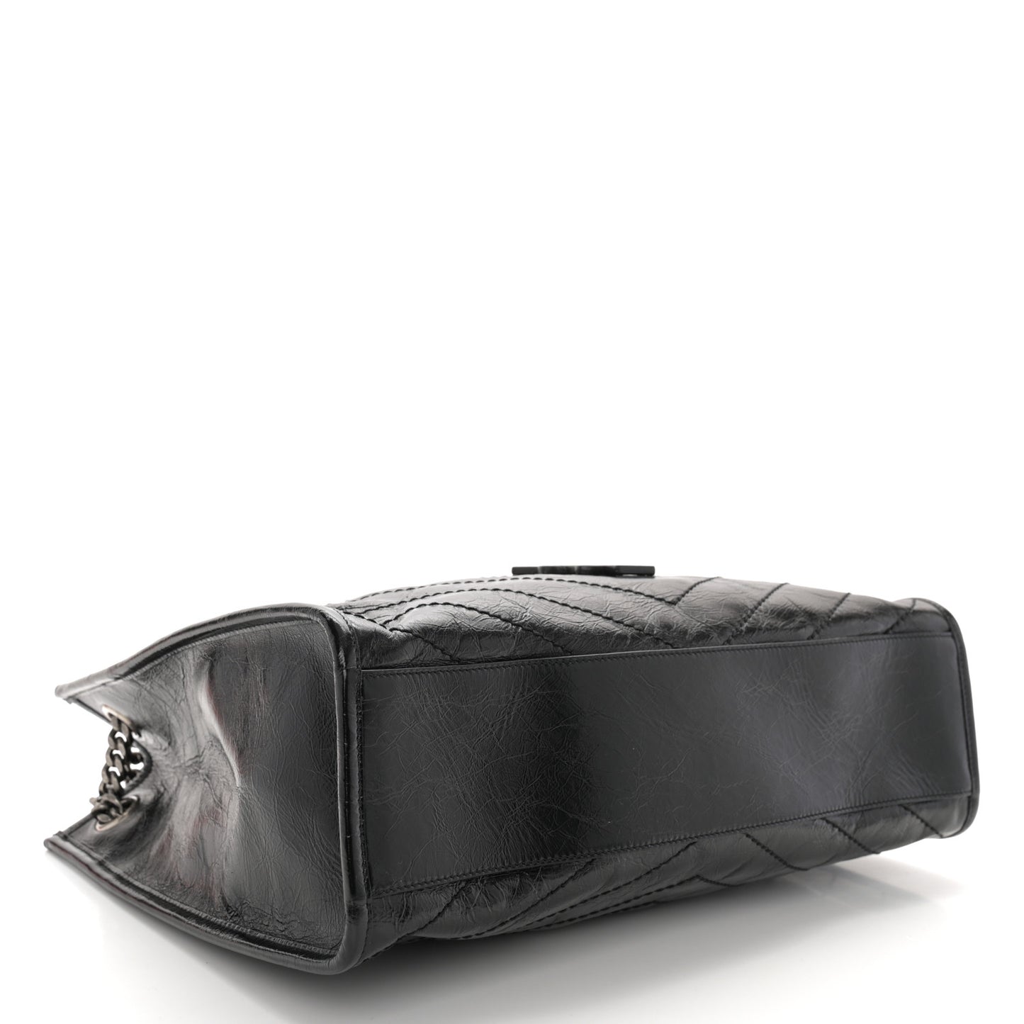 Crinkled Calfskin Matelasse Monogram Medium Niki Shopper Tote Black