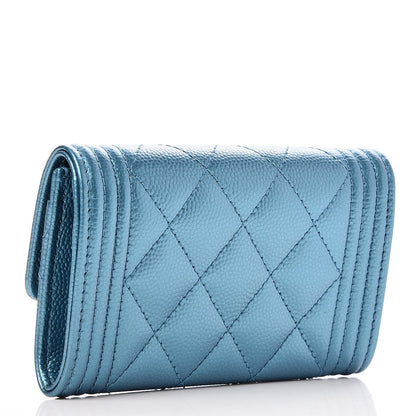 Chanel Metallic Caviar Quilted Boy Card Holder Wallet Turquoise 3 of 8