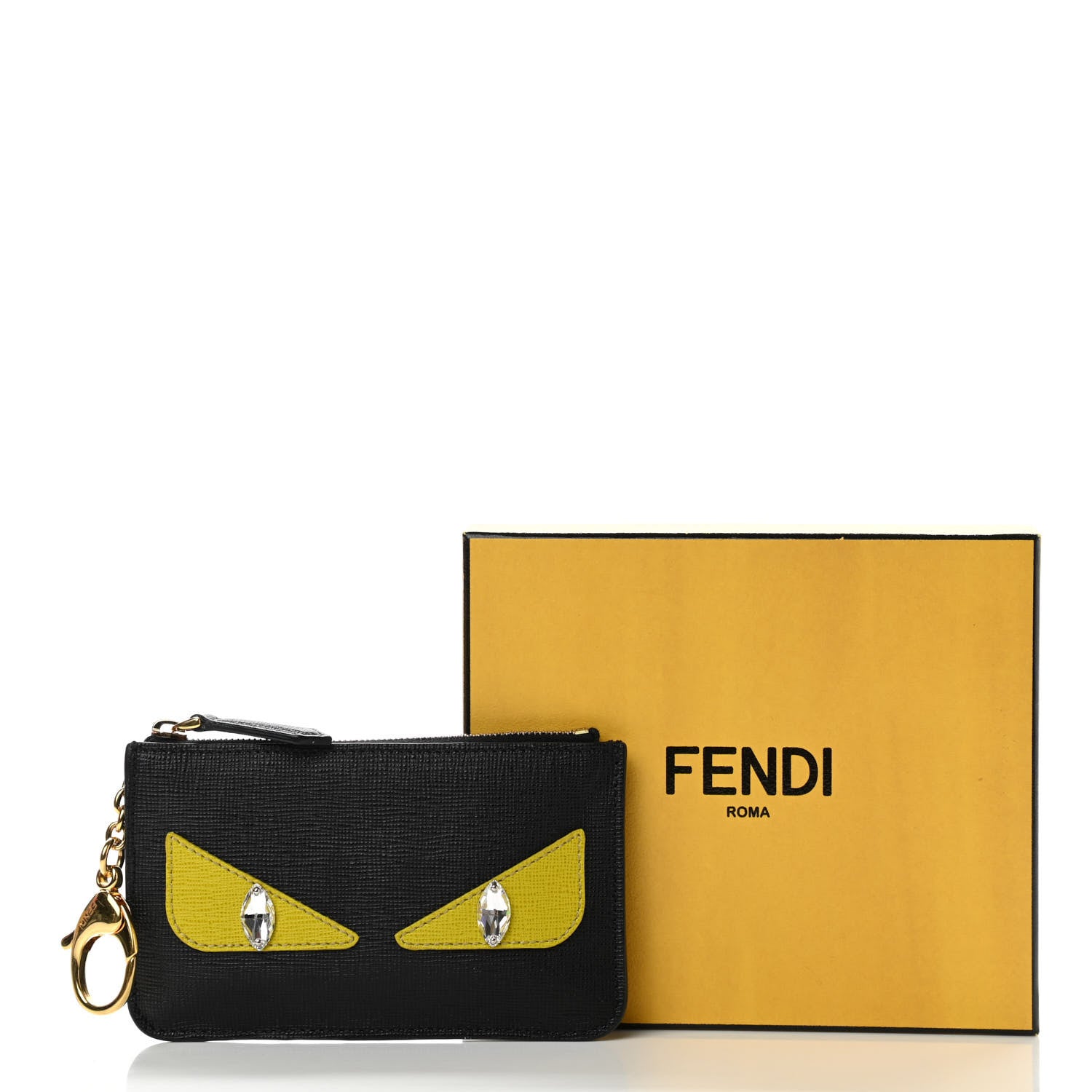 Fendi Vitello Elite Crystal Monster Eyes Coin Pouch Key Case Black Cedro 8 of 8