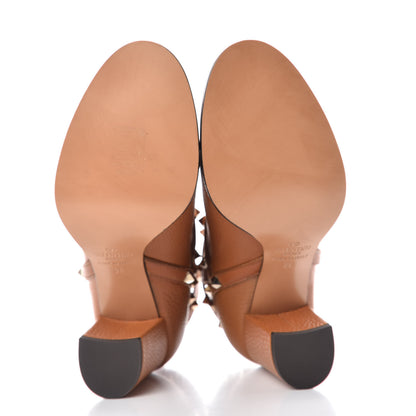 Valentino Garavani Pebbled Calfskin Rockstud Double Buckle 70mm Block Heel Ankle Boots 36 Light Cuir 5 of 7