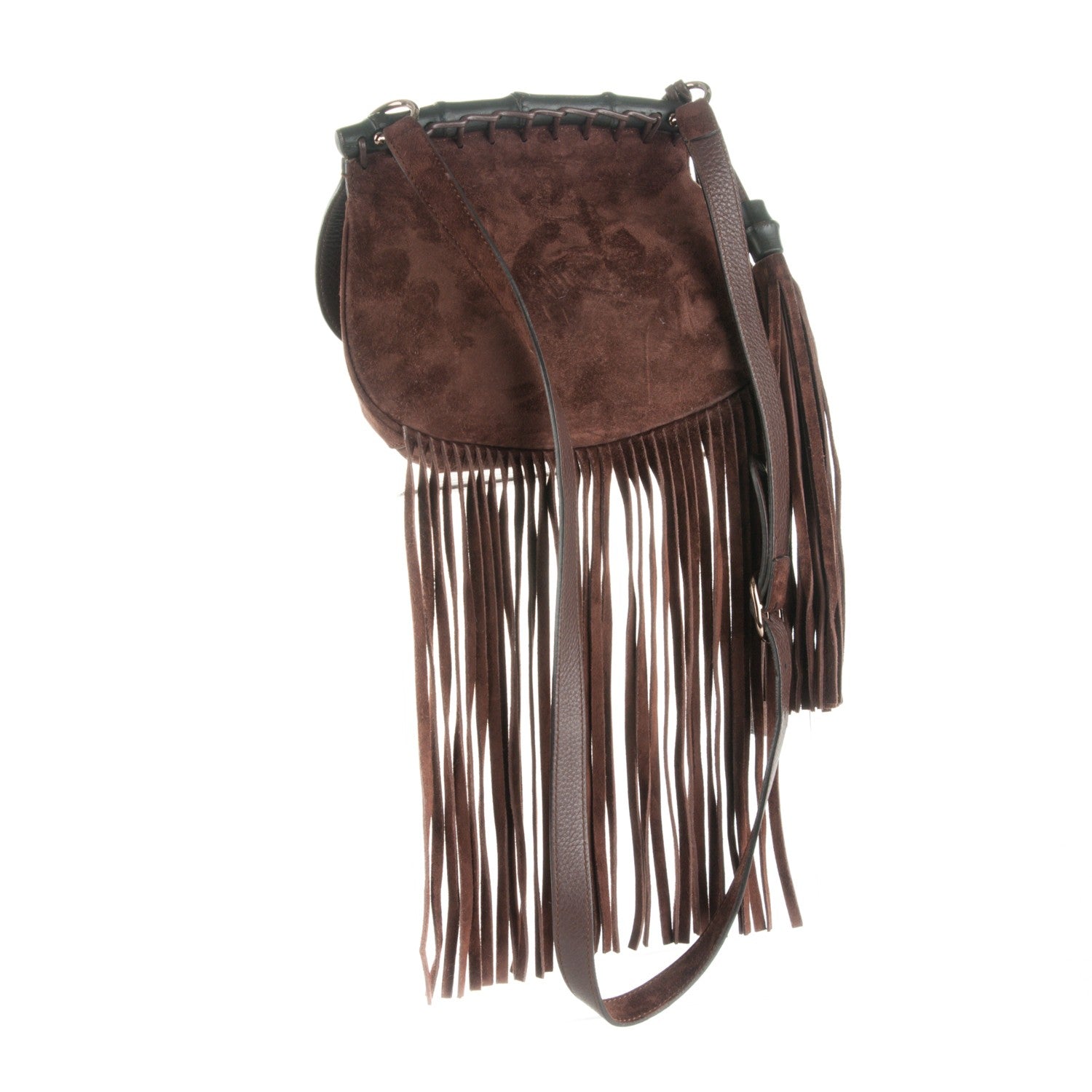 Gucci Suede Small Nouveau Fringe Shoulder Bag Brown 3 of 9