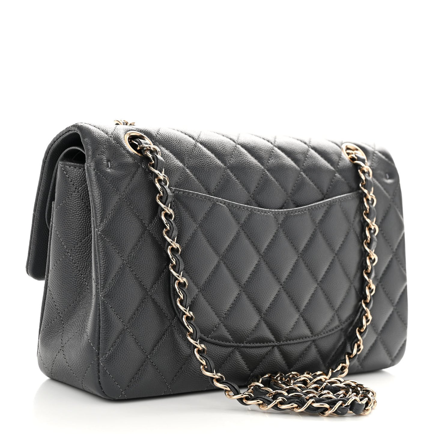 Caviar Quilted Medium Double Flap Dark Grey