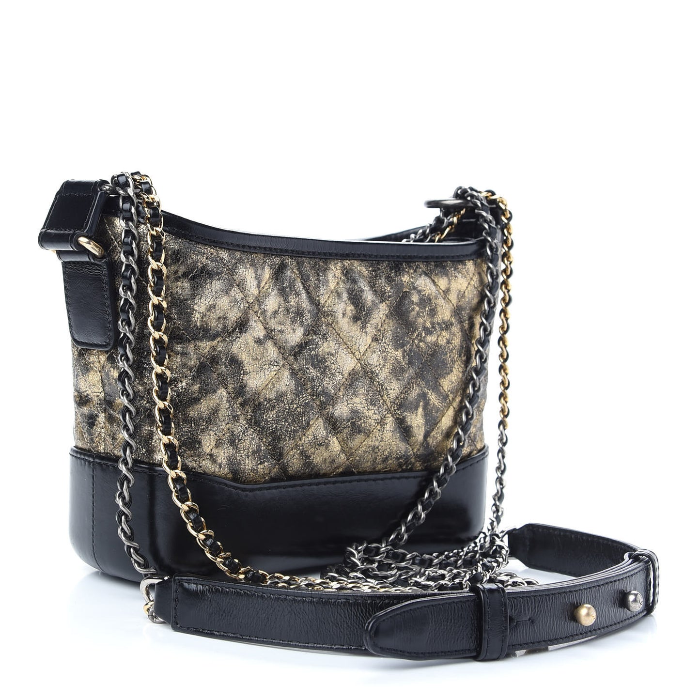 Metallic Crumpled Goatskin Quilted Small Gabrielle Hobo Black Gold