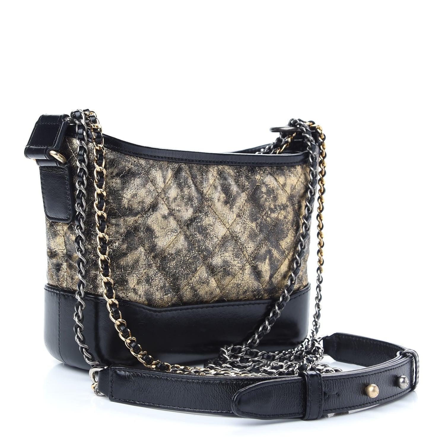 Chanel Metallic Crumpled Goatskin Quilted Small Gabrielle Hobo Black Gold 3 of 10