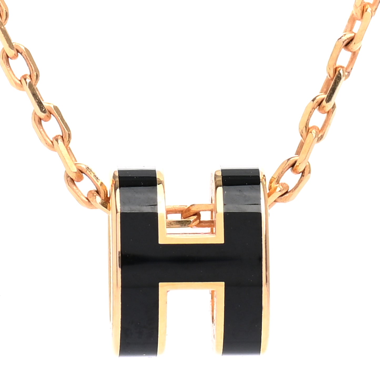 Lacquered Gold Mini Pop H Pendant Necklace Black