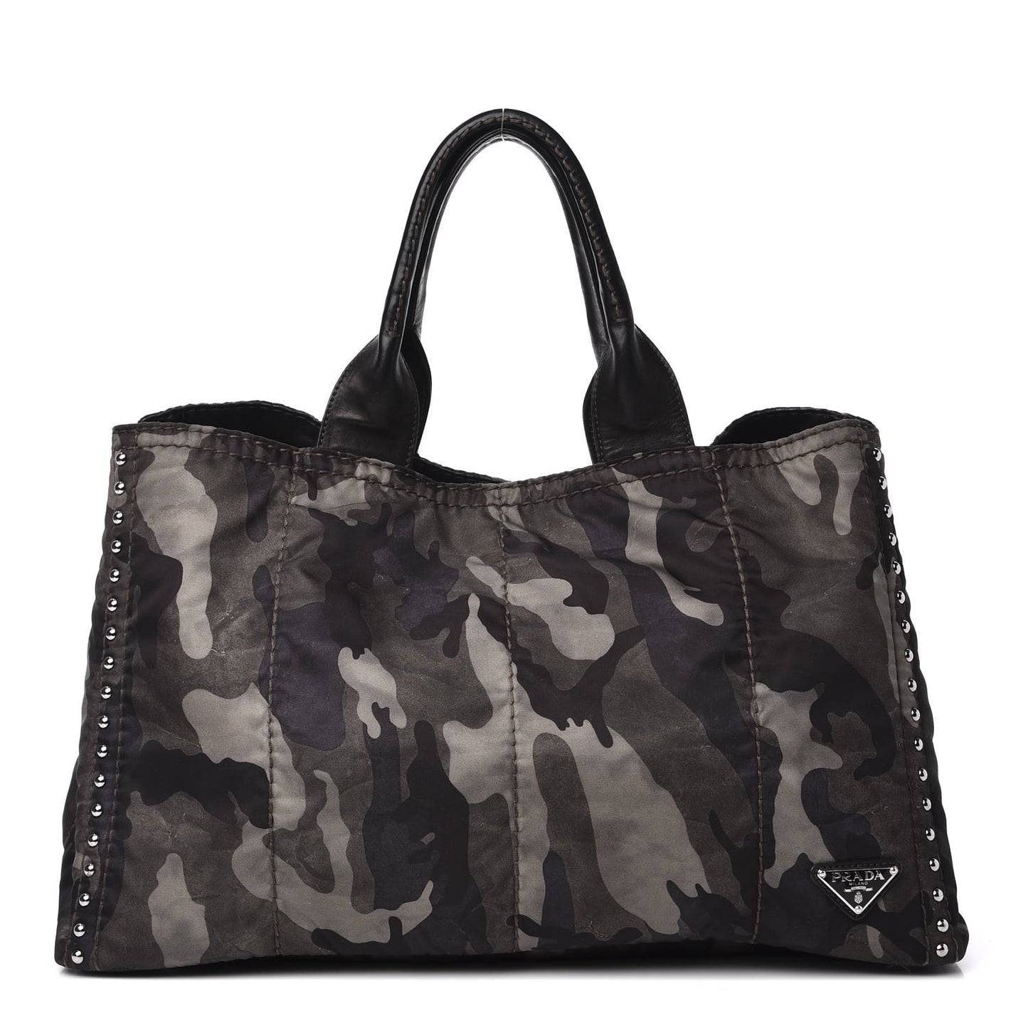 Tessuto Nylon Studded Camouflage Tote Fumo