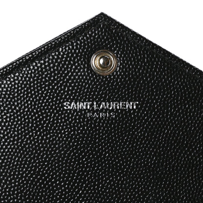 Saint Laurent Grain De Poudre Matelasse Chevron Monogram Envelope Chain Wallet Black 7 of 7