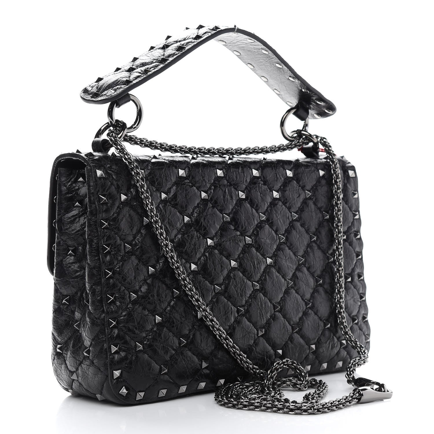 Valentino Garavani Craquele Nappa Medium Rockstud Spike Shoulder Bag Black 3 of 9
