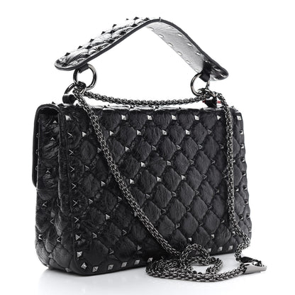 Valentino Garavani Craquele Nappa Medium Rockstud Spike Shoulder Bag Black 3 of 9