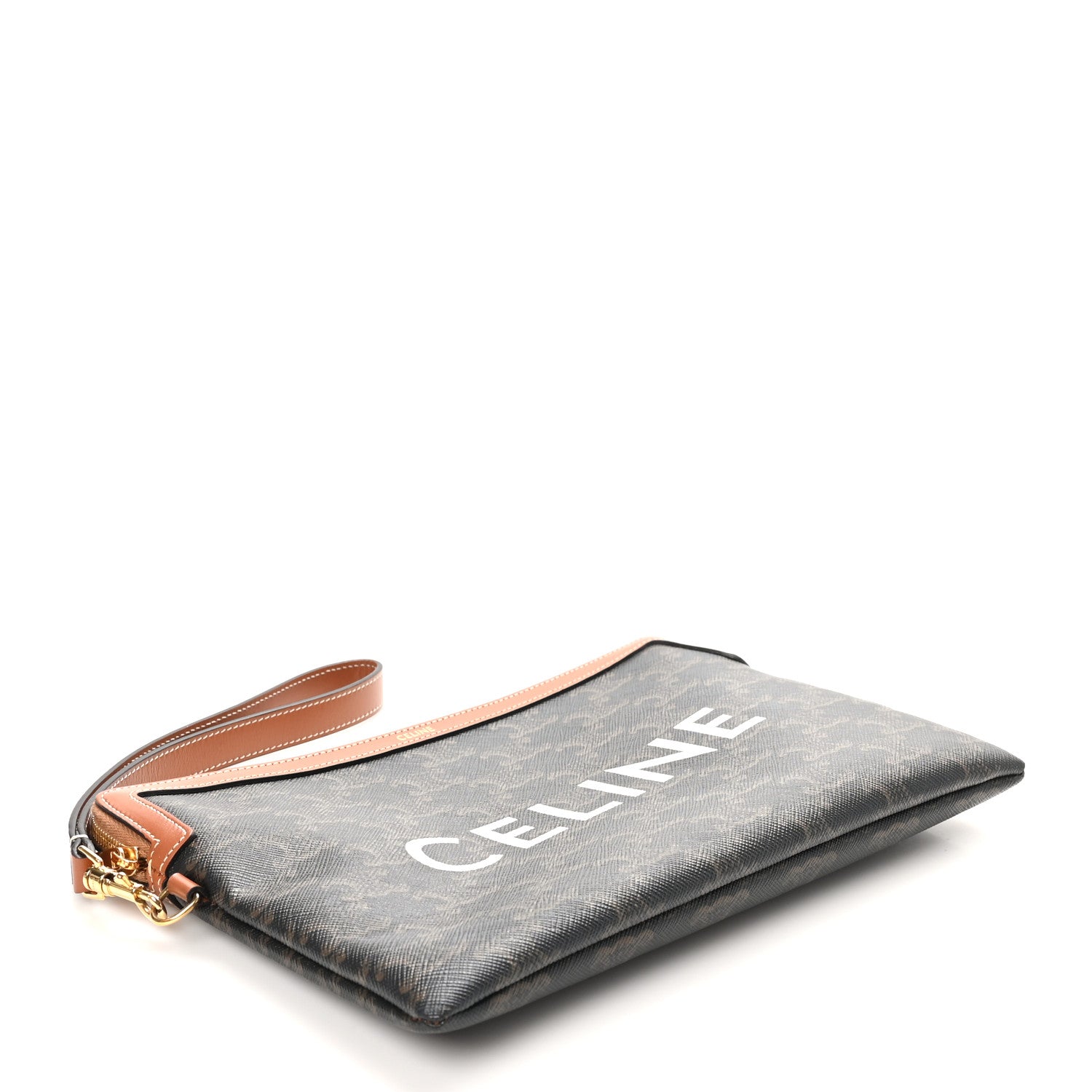Celine Triomphe Canvas Calfskin Small Pouch Tan 4 of 8