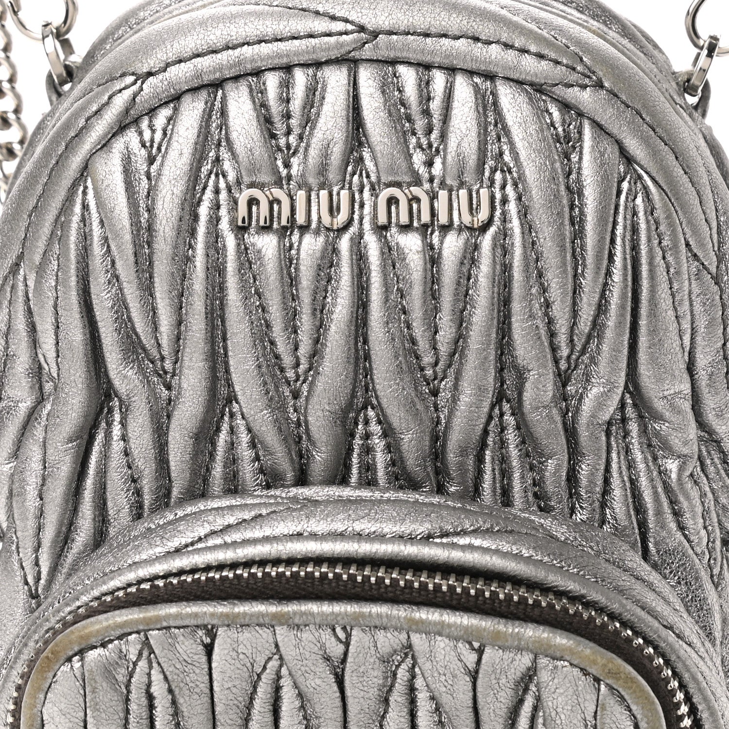 Miu Miu Metallic Nappa Matelasse Lux Mini Backpack Cromo 8 of 12