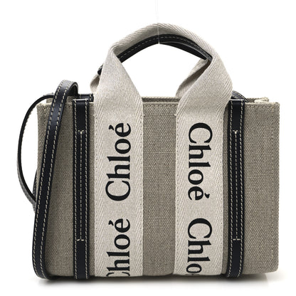 Chloe Linen Calfskin Mini Woody Ribbon Tote White Navy 1 of 10
