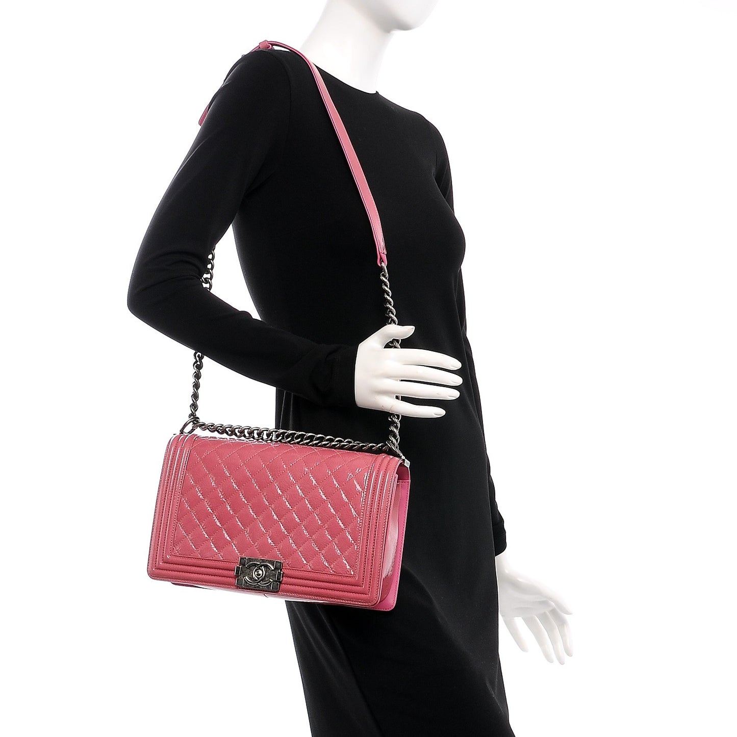 Distressed Patent Quilted New Medium Boy Flap Pink