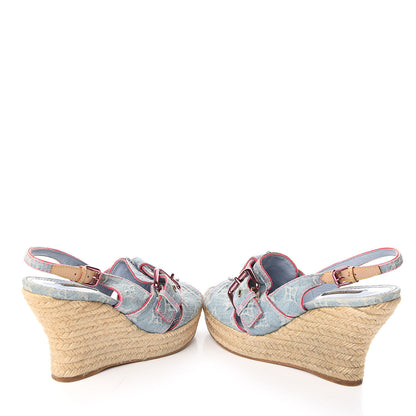 Louis Vuitton Denim Monogram Espadrille Wedge Sandals 40 Blue 6 of 12