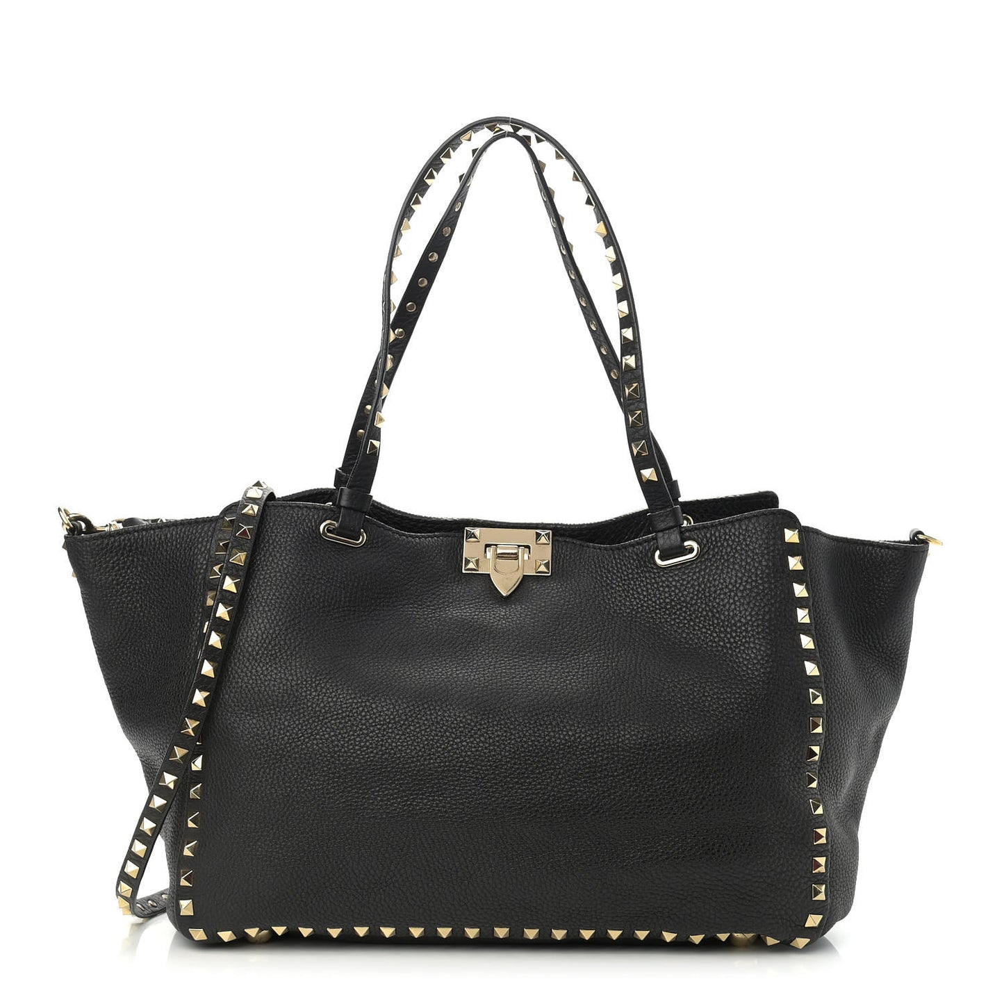 Pebbled Calfskin Medium Rockstud Tote Black