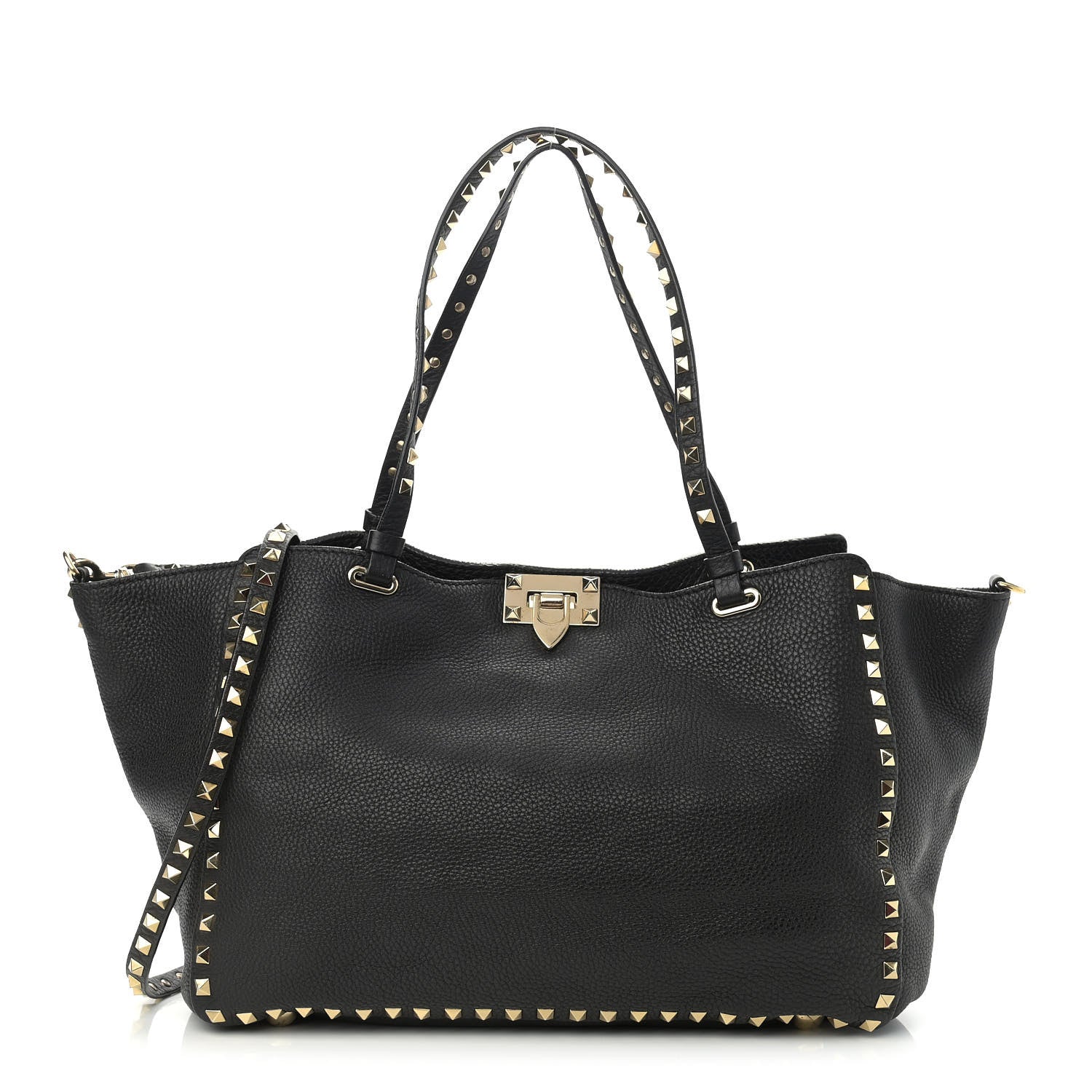 Valentino Garavani Pebbled Calfskin Medium Rockstud Tote Black 1 of 9
