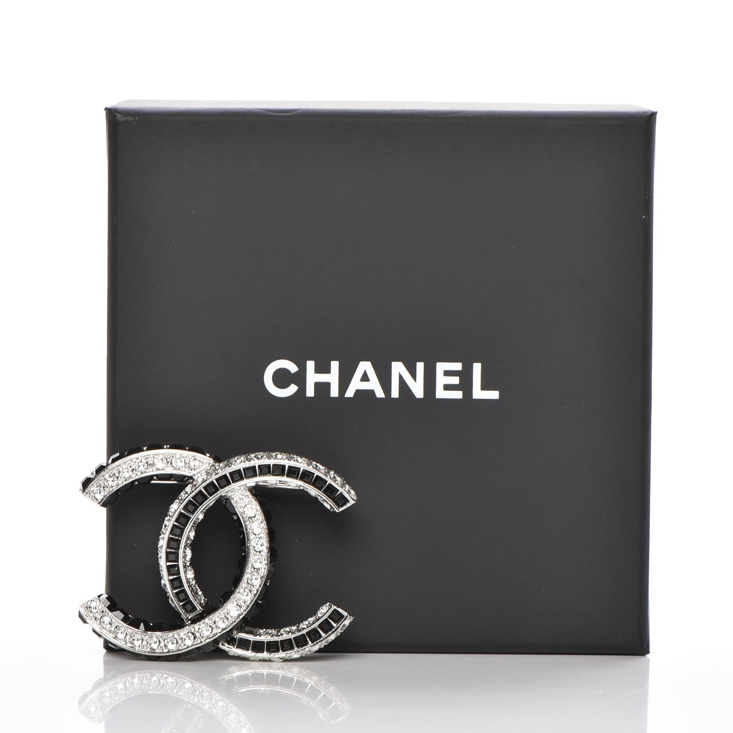 Chanel Baguette Crystal CC Brooch Silver Black 4 of 4