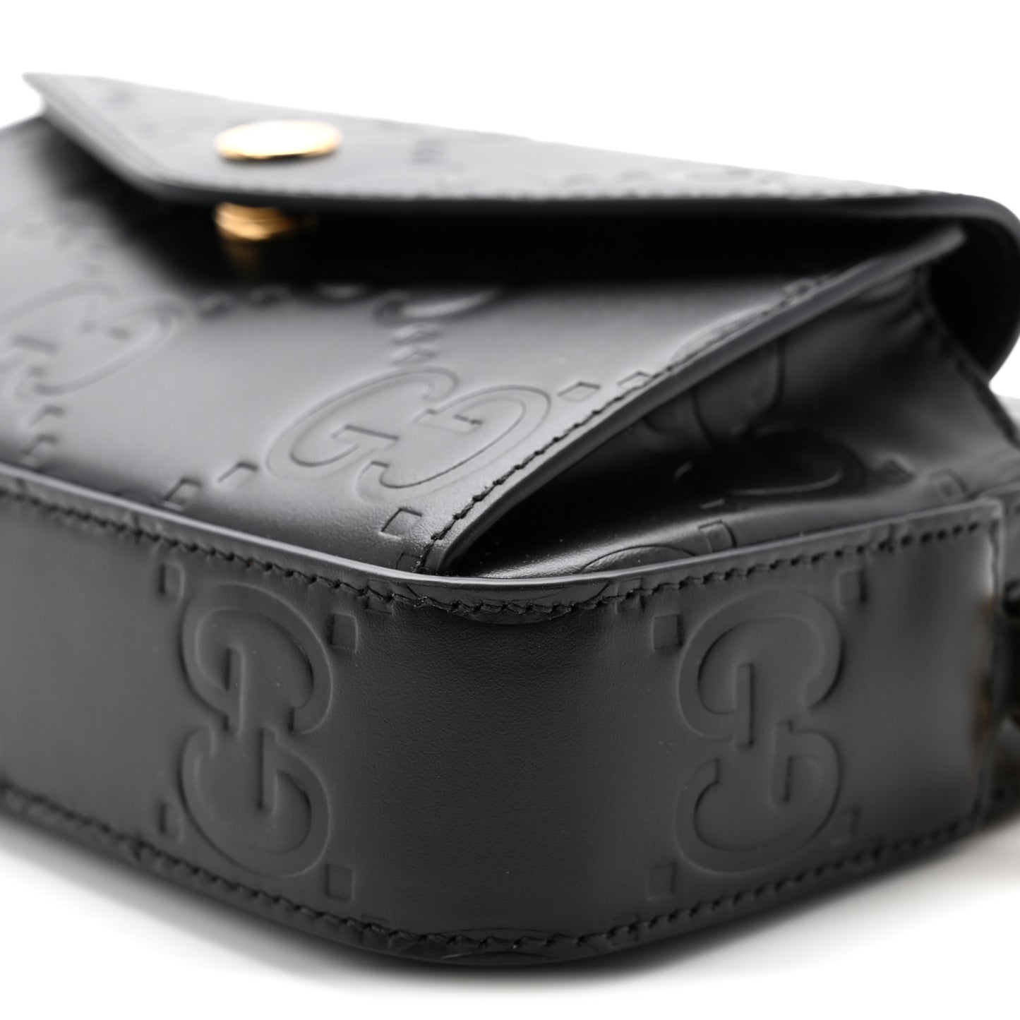 Calfskin GG Super Mini Debossed Chain Wallet Black