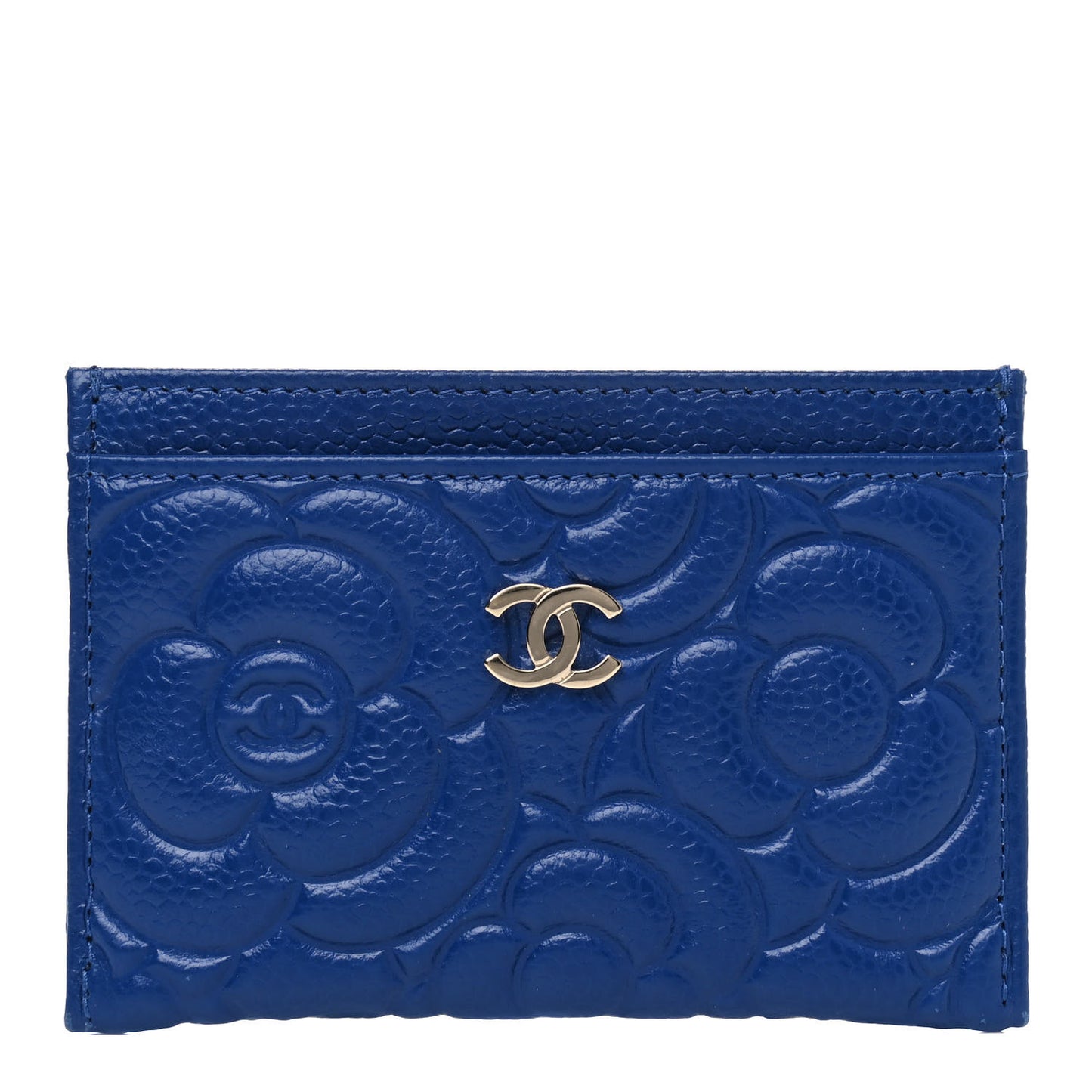 Caviar Camellia Embossed Card Holder Blue