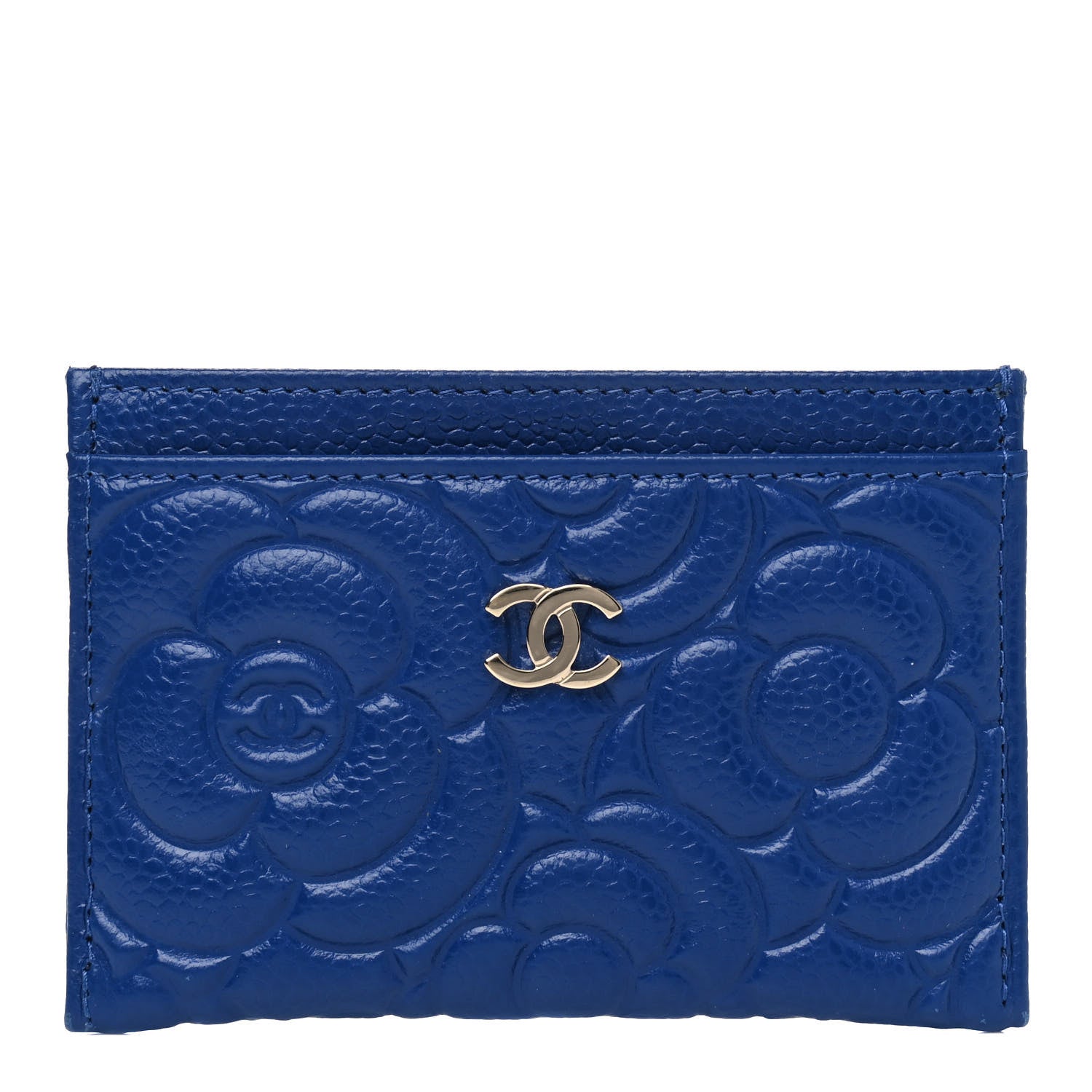 Chanel Caviar Camellia Embossed Card Holder Blue 1 of 4