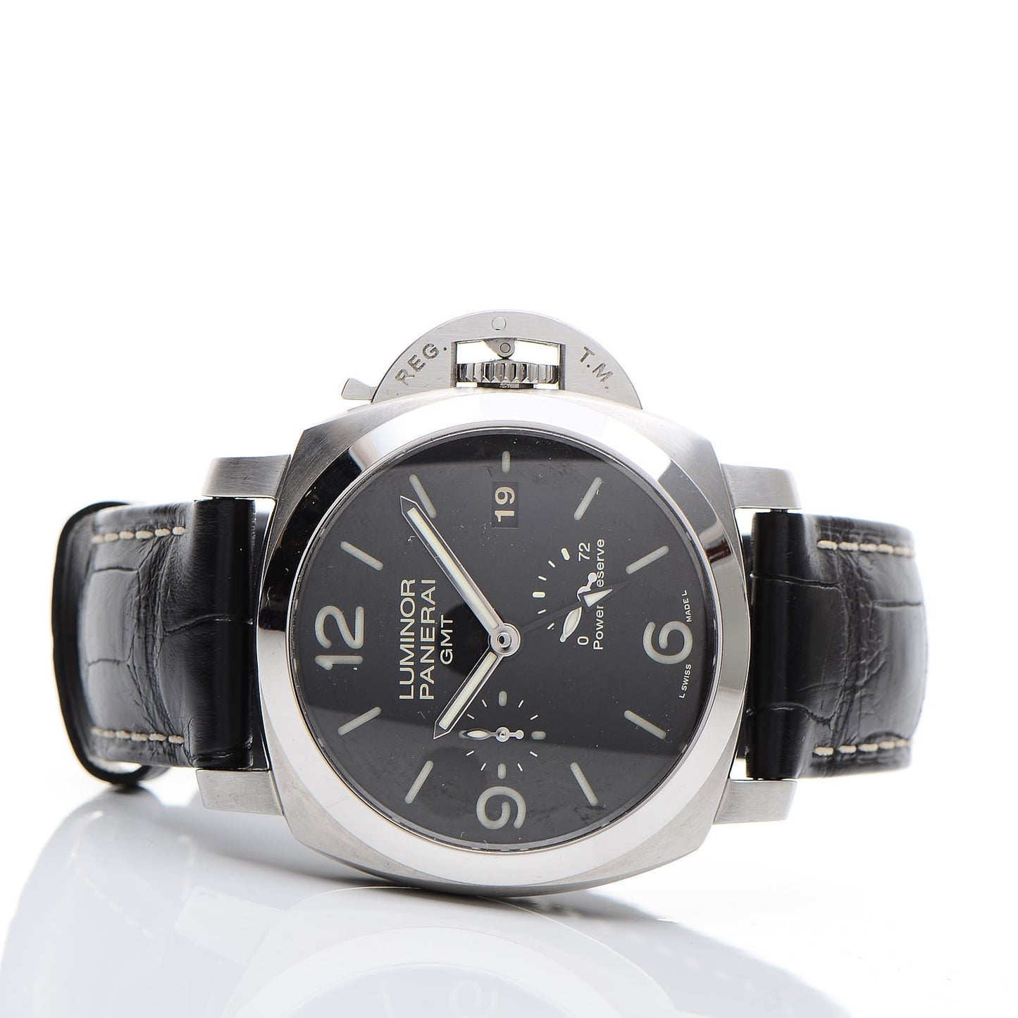 Stainless Steel Alligator 44mm 1950 3 Days GMT Power Reserve Automatic Watch Black PAM00321