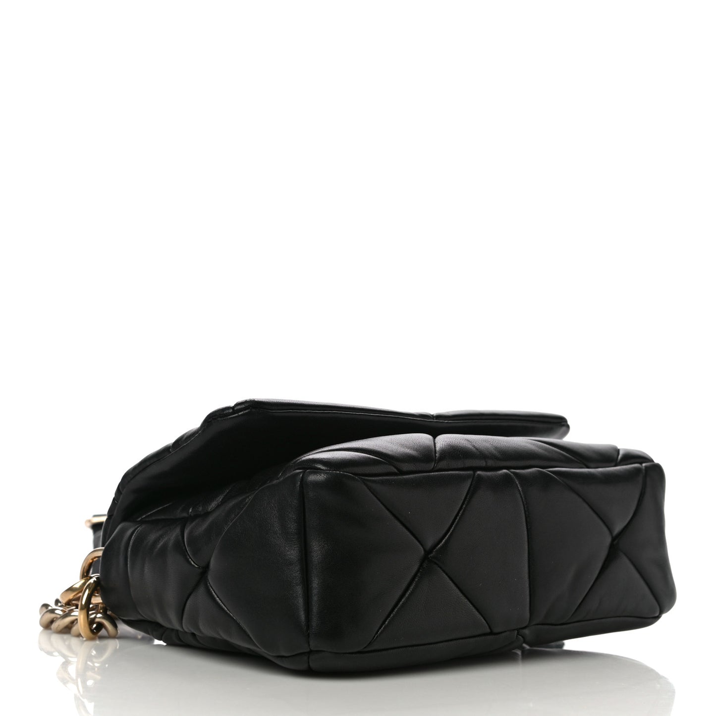 Nappa Re-Nylon Triangle Quilted Patchwork System Flap Shoulder Bag Black