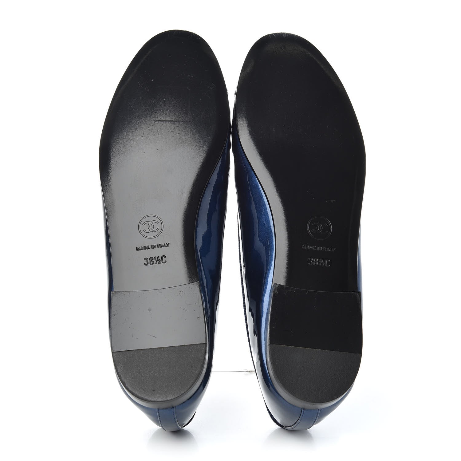 Chanel Patent CC Cap Toe Ballerina Flats 38.5 Blue Black 6 of 11