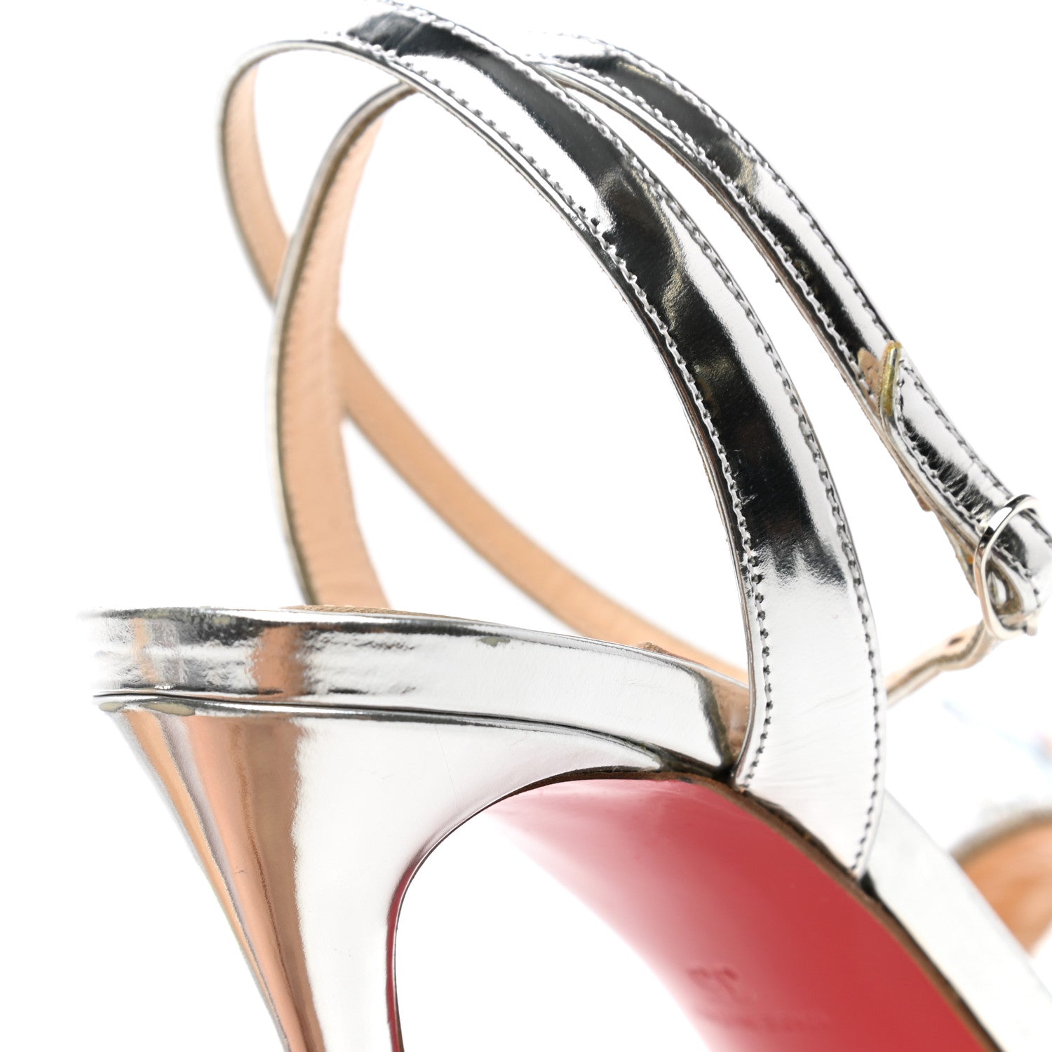Christian Louboutin Satin Specchino Okydok 100 Ankle Strap Sandals 35 Silver 8 of 10