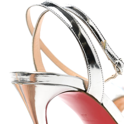 Christian Louboutin Satin Specchino Okydok 100 Ankle Strap Sandals 35 Silver 8 of 10