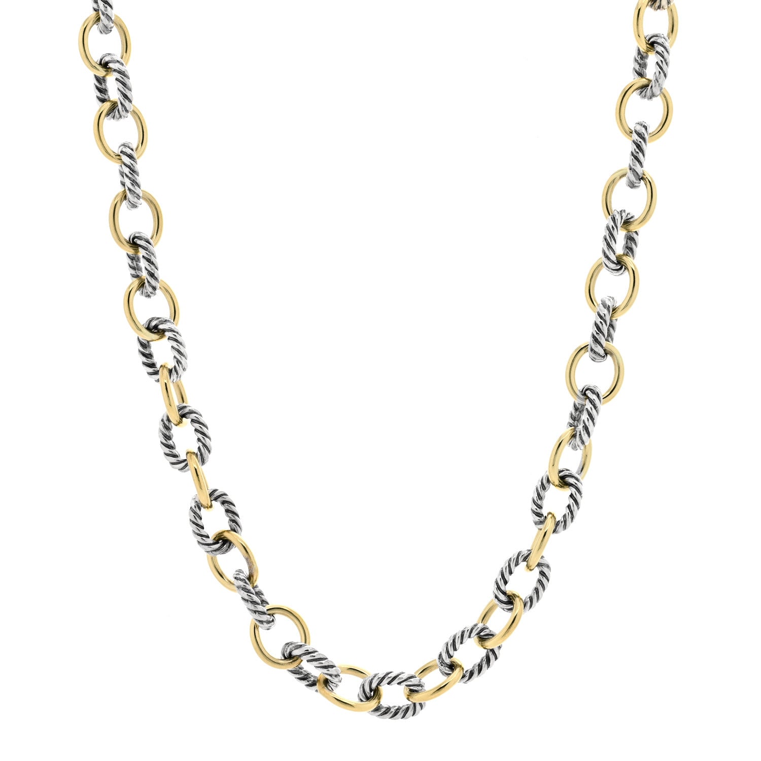 David Yurman Sterling Silver 18K Yellow Gold 10mm Medium Oval Link Necklace 1 of 3