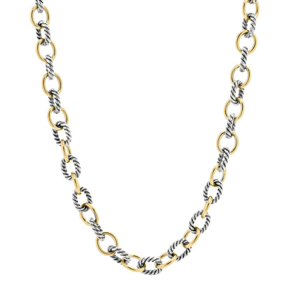 David Yurman Sterling Silver 18K Yellow Gold 10mm Medium Oval Link Necklace 1 of 3