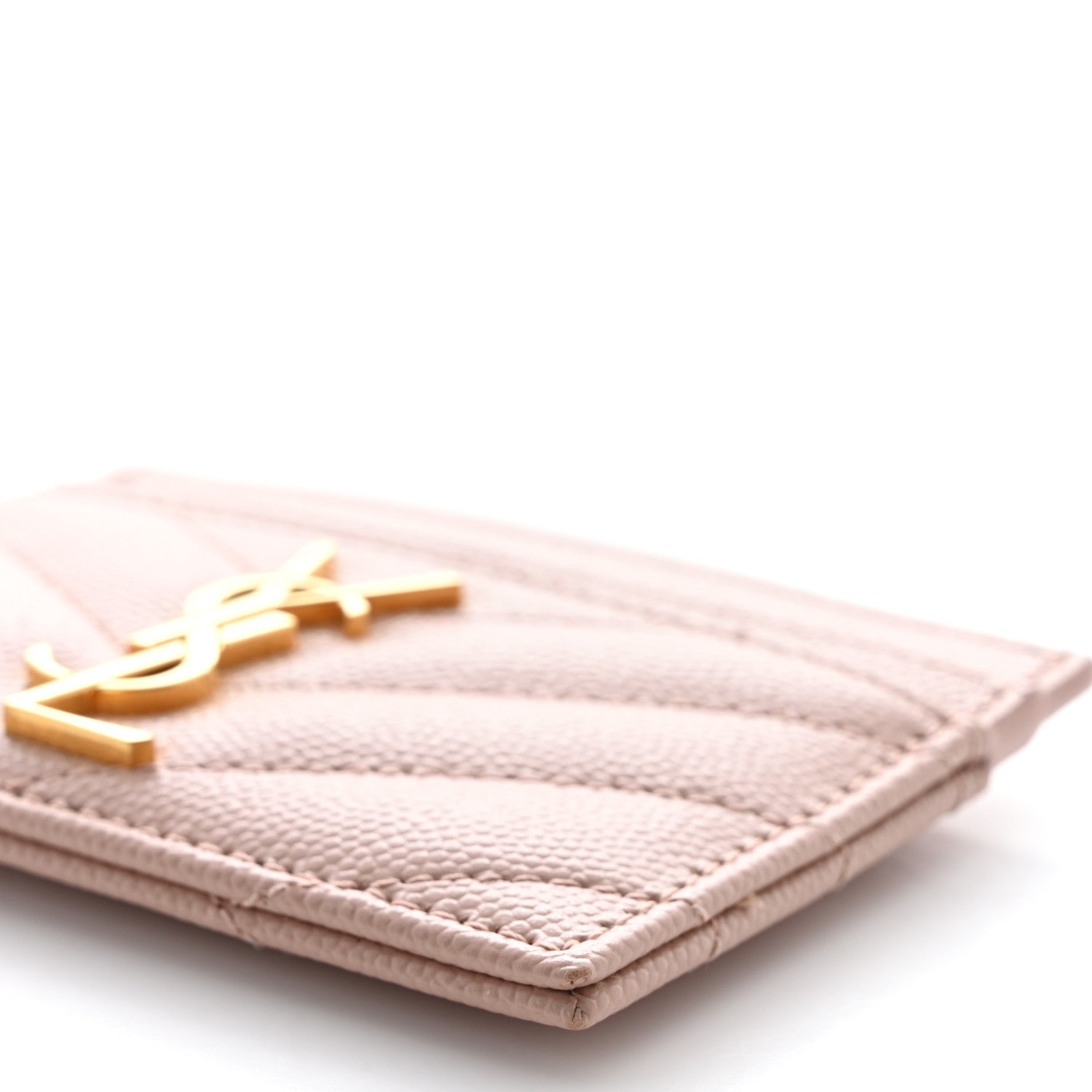 Saint Laurent Grain De Poudre Matelasse Chevron Monogram Credit Card Case Pale Pink 9 of 10