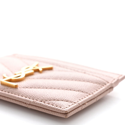 Saint Laurent Grain De Poudre Matelasse Chevron Monogram Credit Card Case Pale Pink 9 of 10