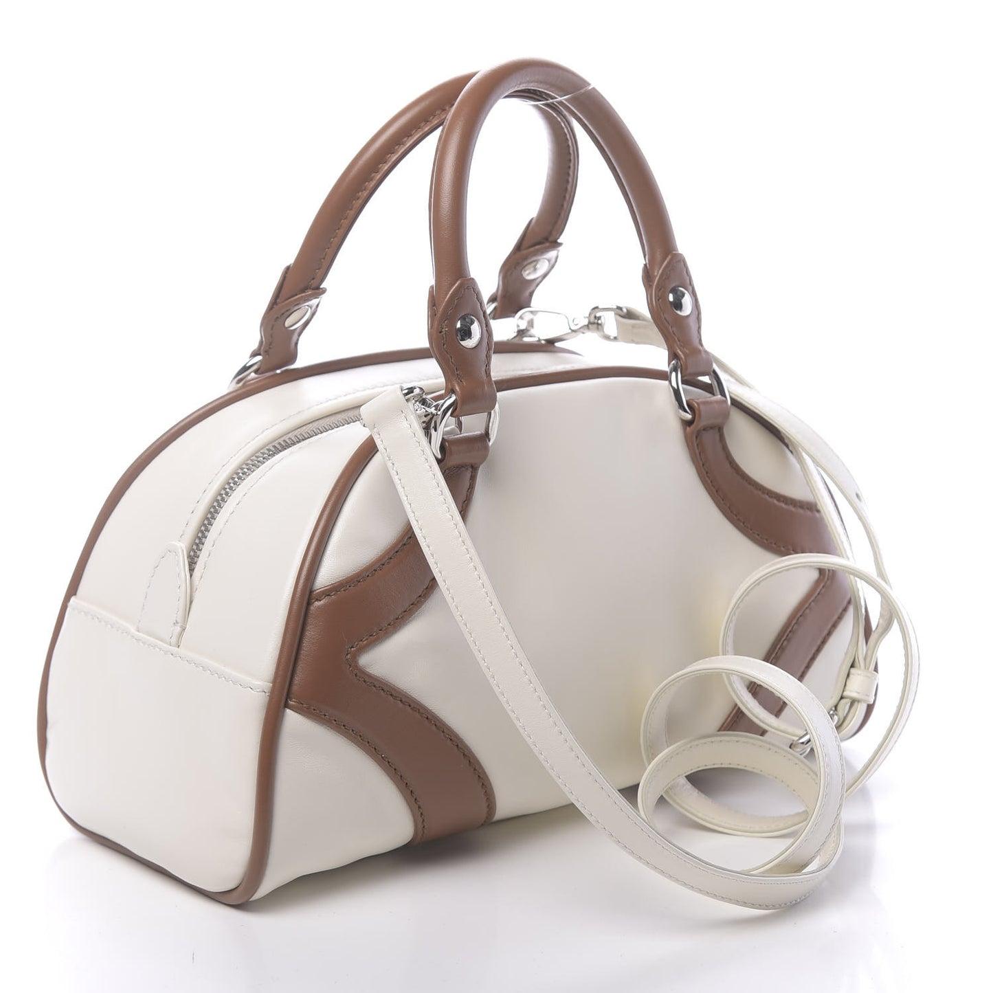 Soft Calfskin Bowling Bag Bianco Cognac