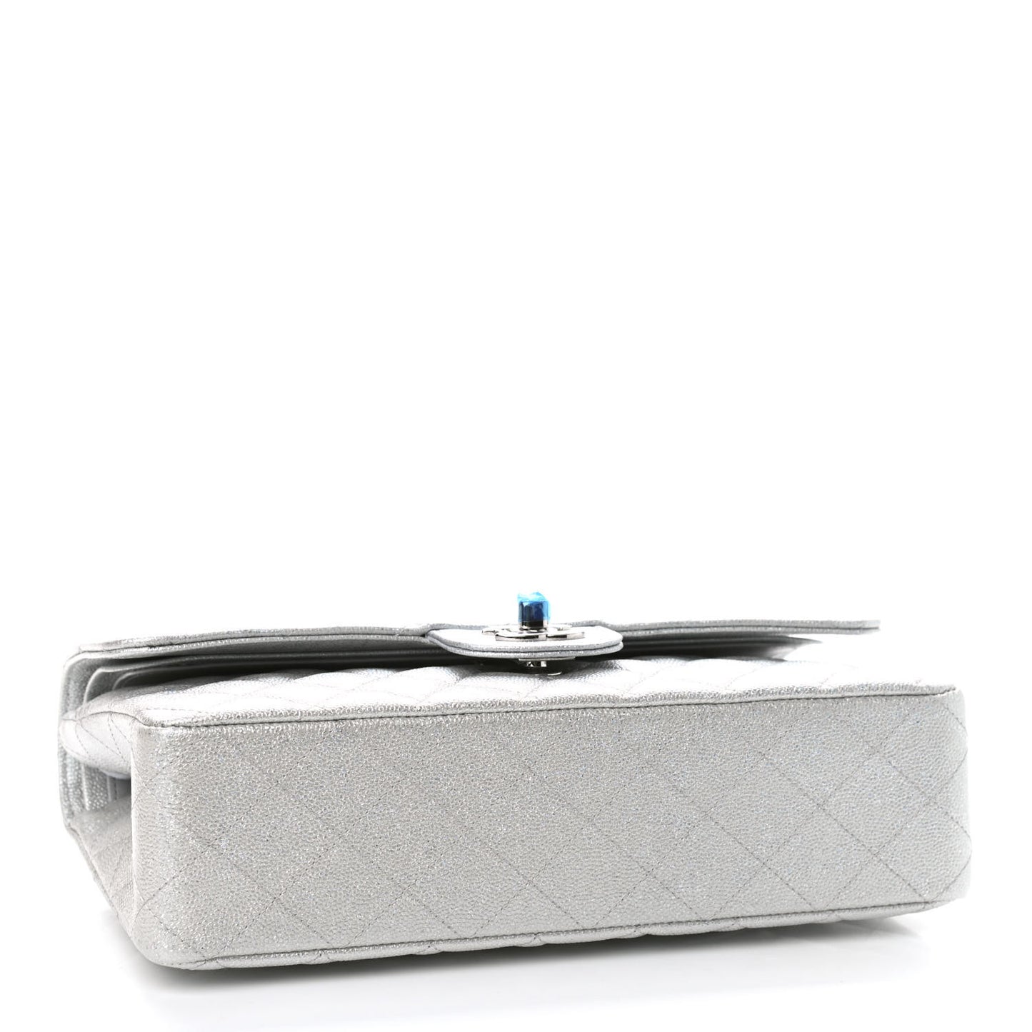 Glittered Metallic Caviar Quilted Medium Double Flap Silver
