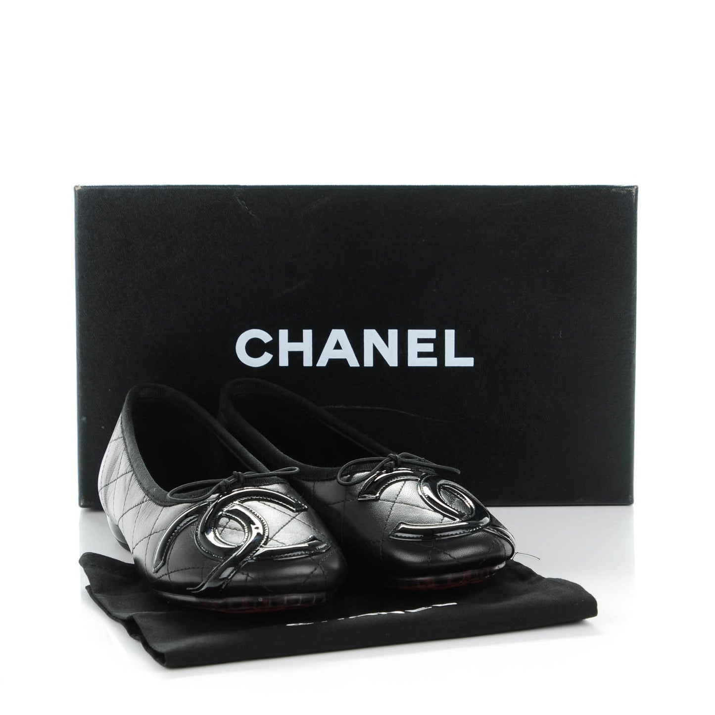 Lambskin Quilted Cambon Ballerina Flats 37.5 Black