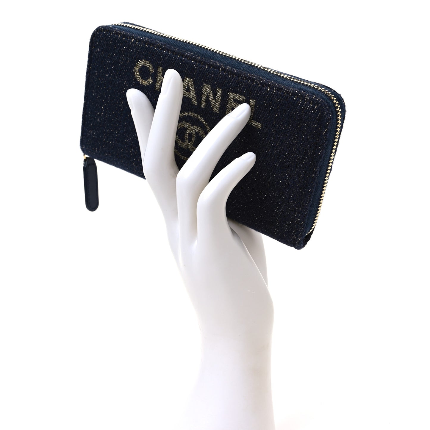 Lurex Canvas Medium Deauville Zip Around Wallet Navy Blue Gold