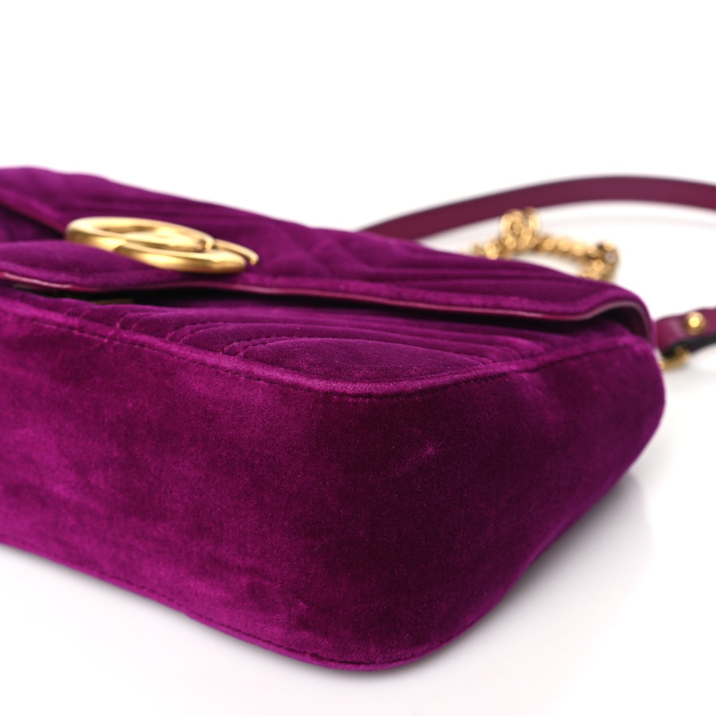 Velvet Matelasse Small GG Marmont Shoulder Bag Fuchsia Violet Cyclamen