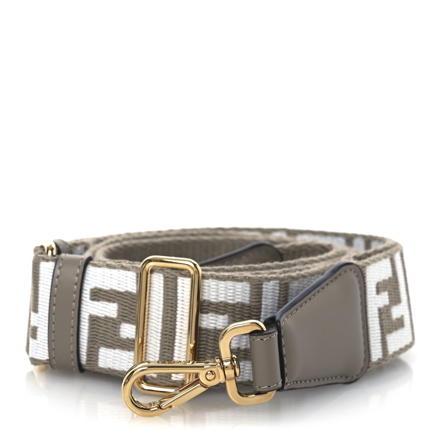 Fendi Jacquard Ribbon Vitello King FF Bi-Color Intreccio Adjustable Strap You Tortora White Anthracite 1 of 5