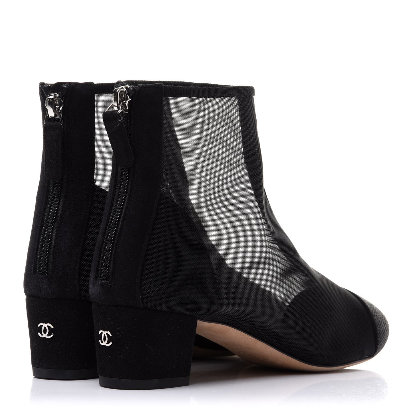 Mesh Suede Cap Toe Embellished Short Boots 37 Black