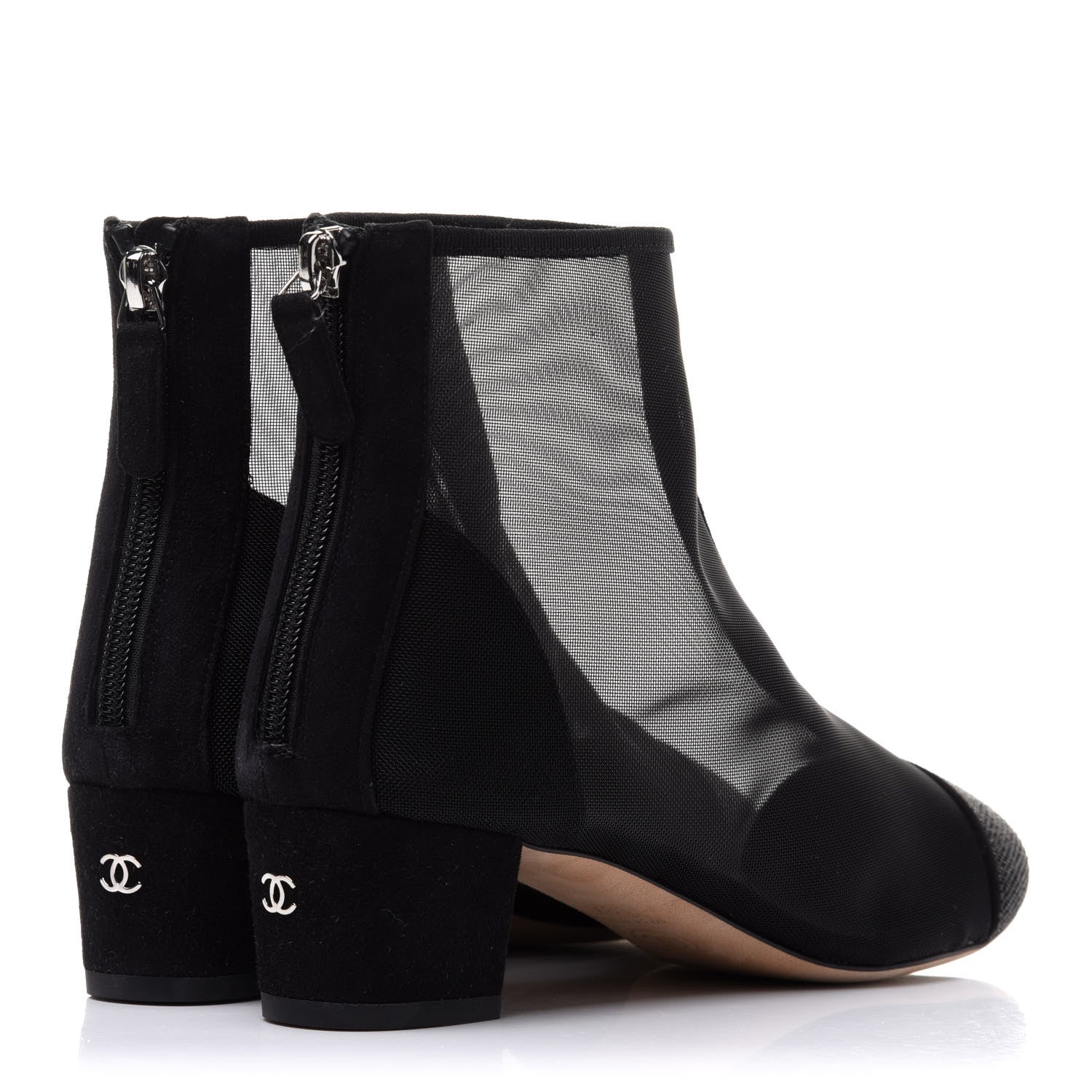 Chanel Mesh Suede Cap Toe Embellished Short Boots 37 Black 4 of 12