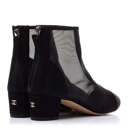 Chanel Mesh Suede Cap Toe Embellished Short Boots 37 Black 4 of 12