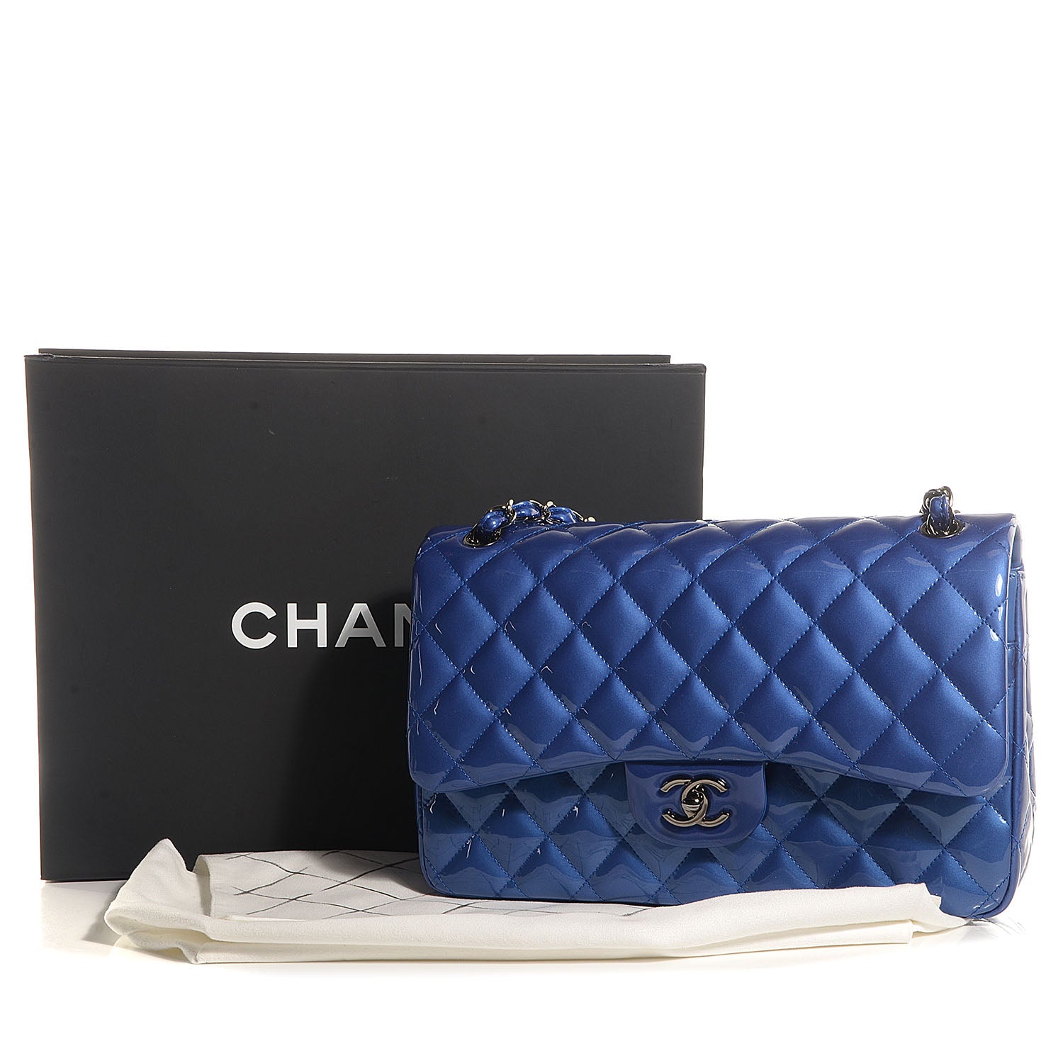 Chanel Patent Jumbo Double Flap Blue 10 of 10
