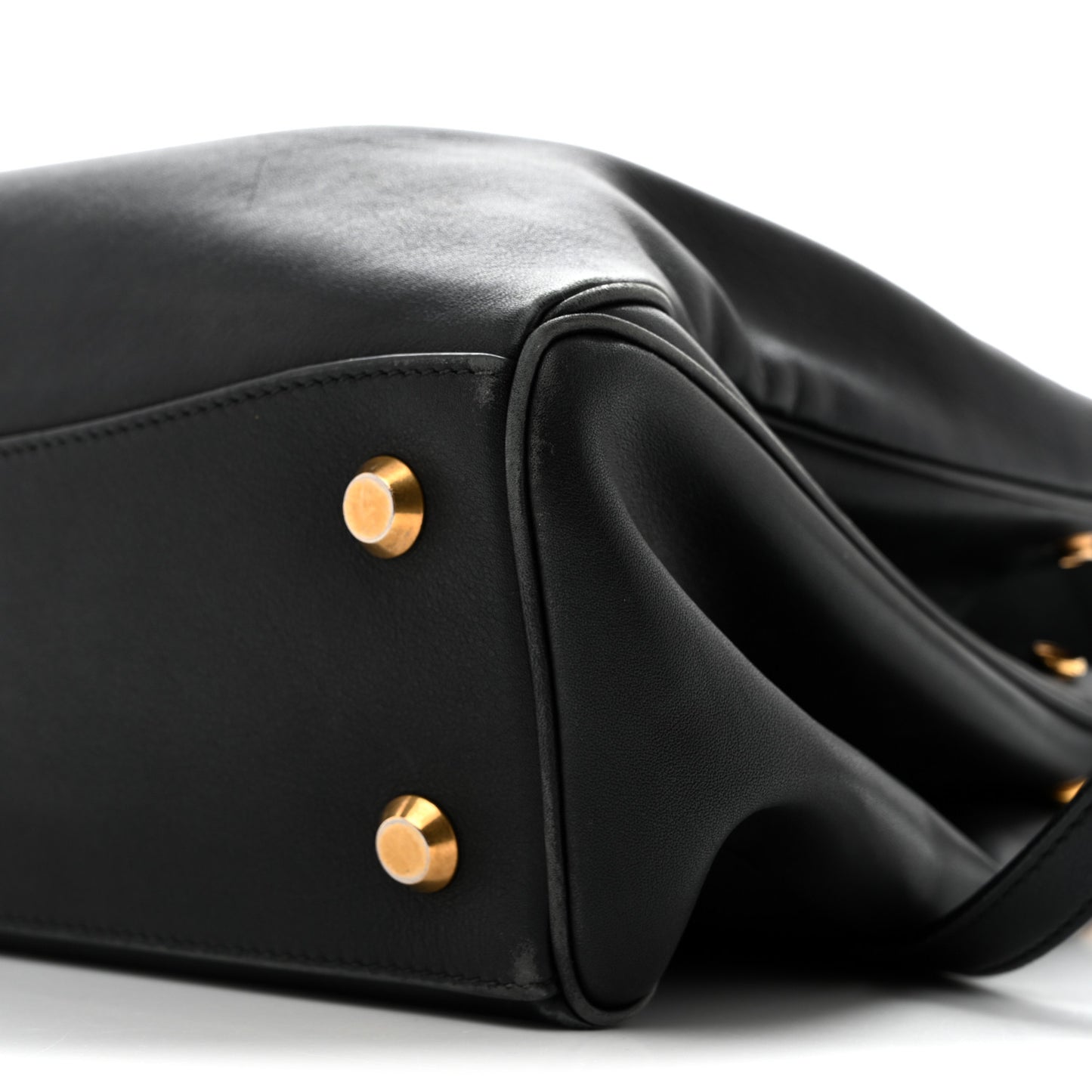Natural Smooth Calfskin Medium Rodeo Top Handle Handbag Black