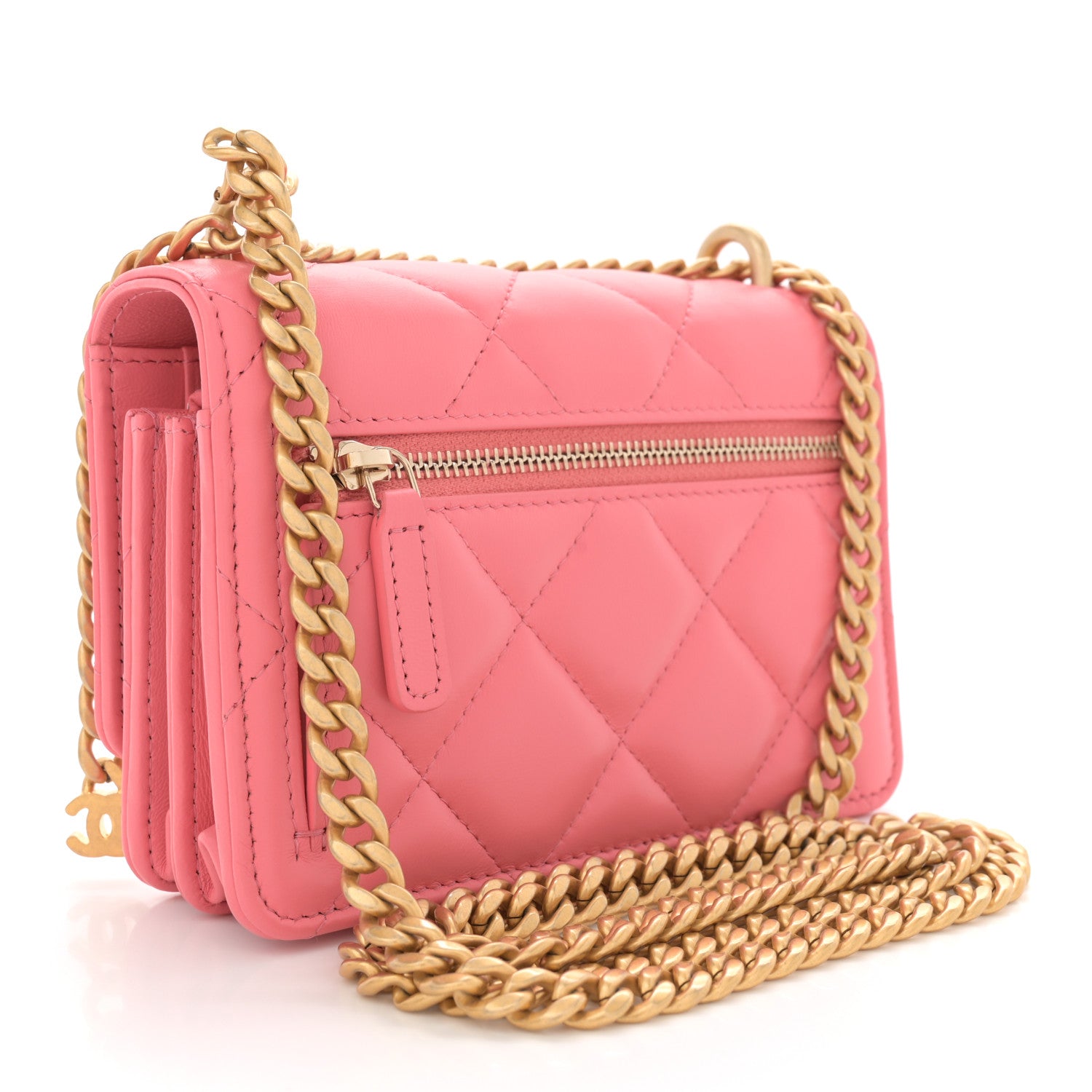 Chanel Lambskin Enamel Quilted Pending CC Clutch With Chain Pink 3 of 11