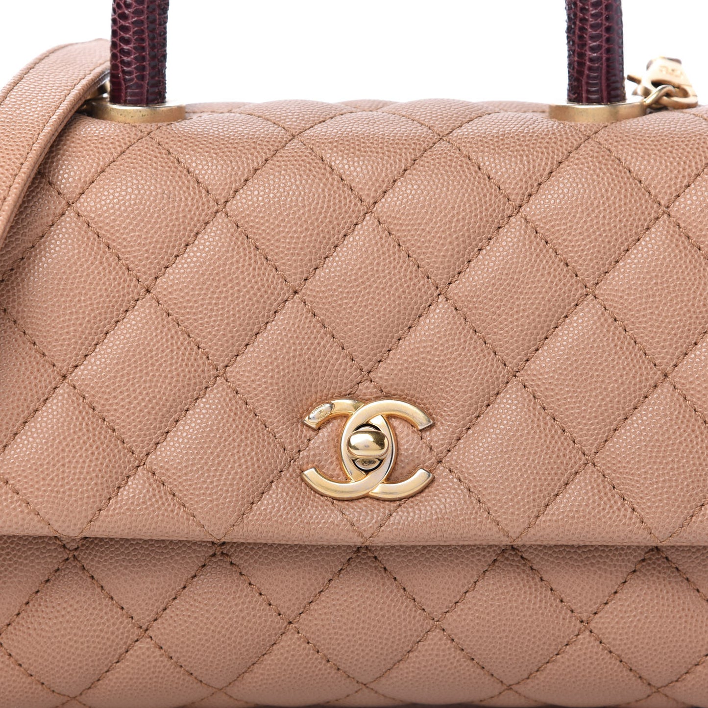 Caviar Lizard Quilted Mini Coco Handle Flap Beige